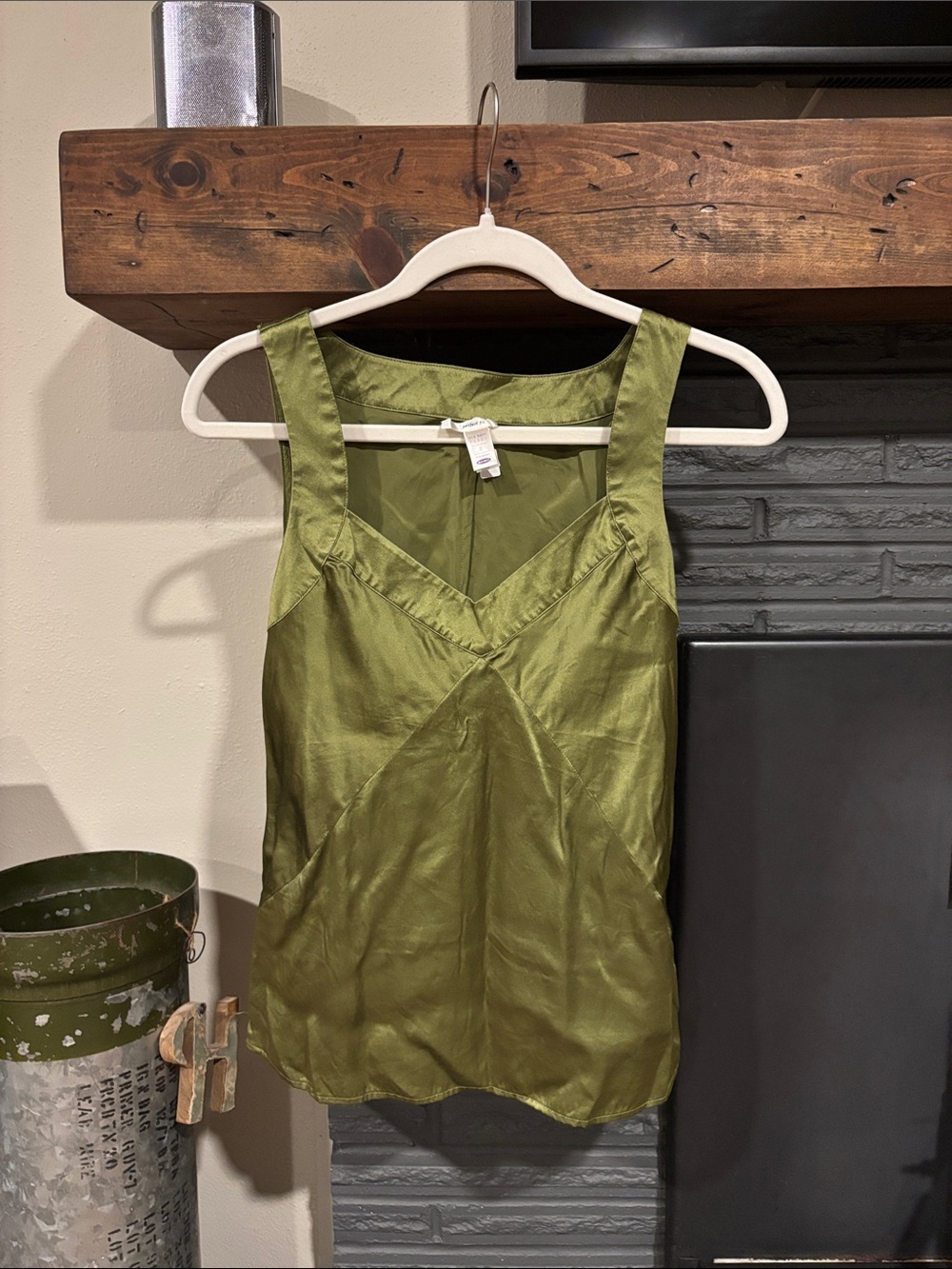 Old Navy Olive Green Satin V-Neck Tank Top